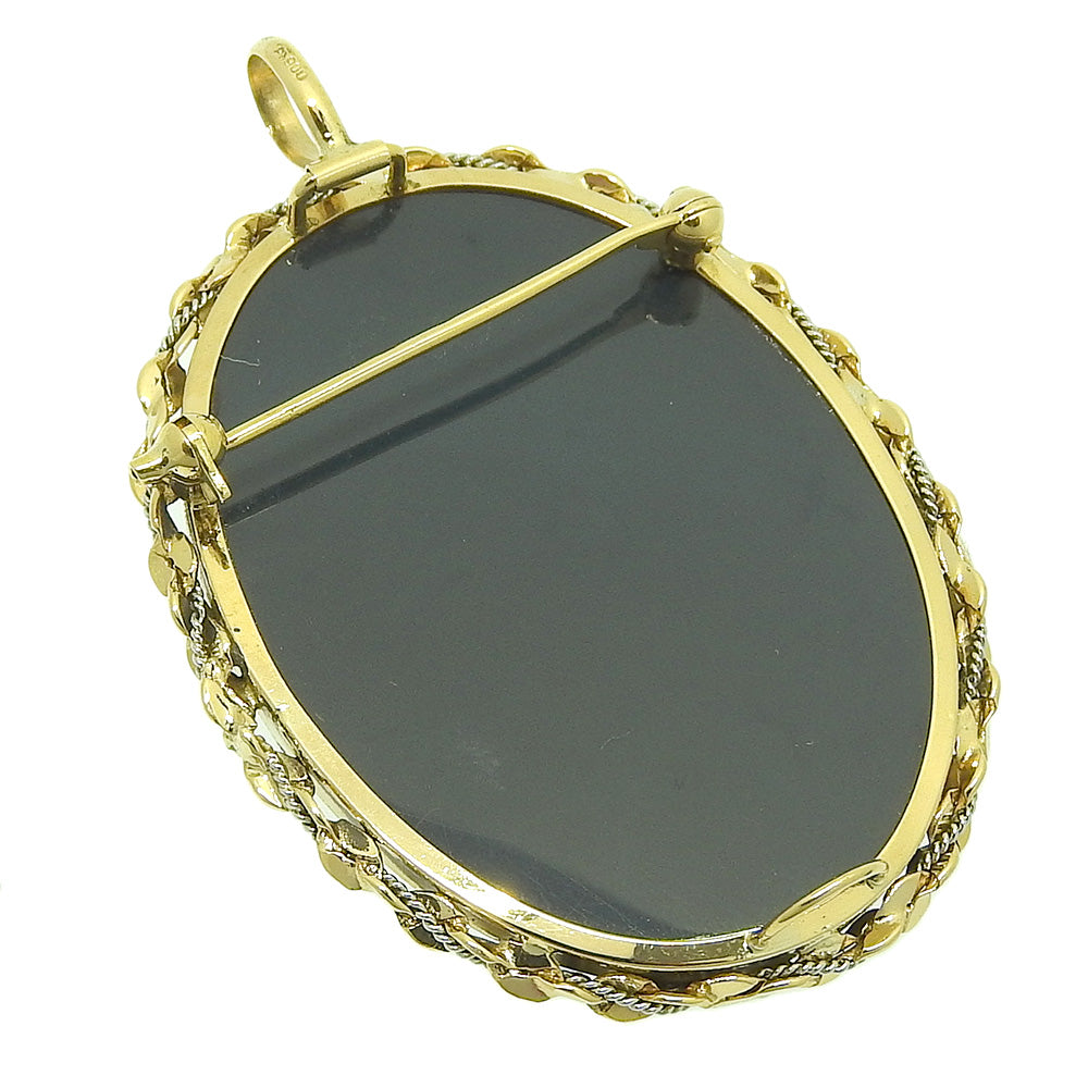 K18YG/Pt900 Chalcedony Cameo Pendant Brooch