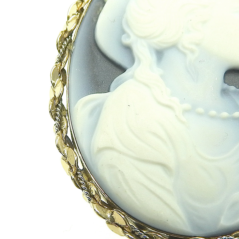 K18YG/Pt900 Chalcedony Cameo Pendant Brooch