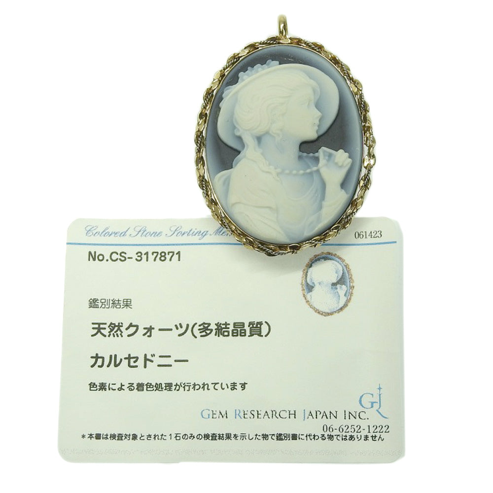 K18YG/Pt900 Chalcedony Cameo Pendant Brooch