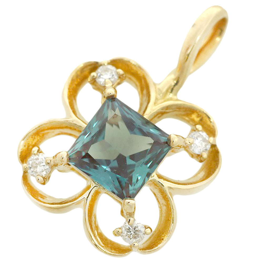 K18YG Synthetic Alexandrite Pendant with Melee Diamonds, Flower Motif