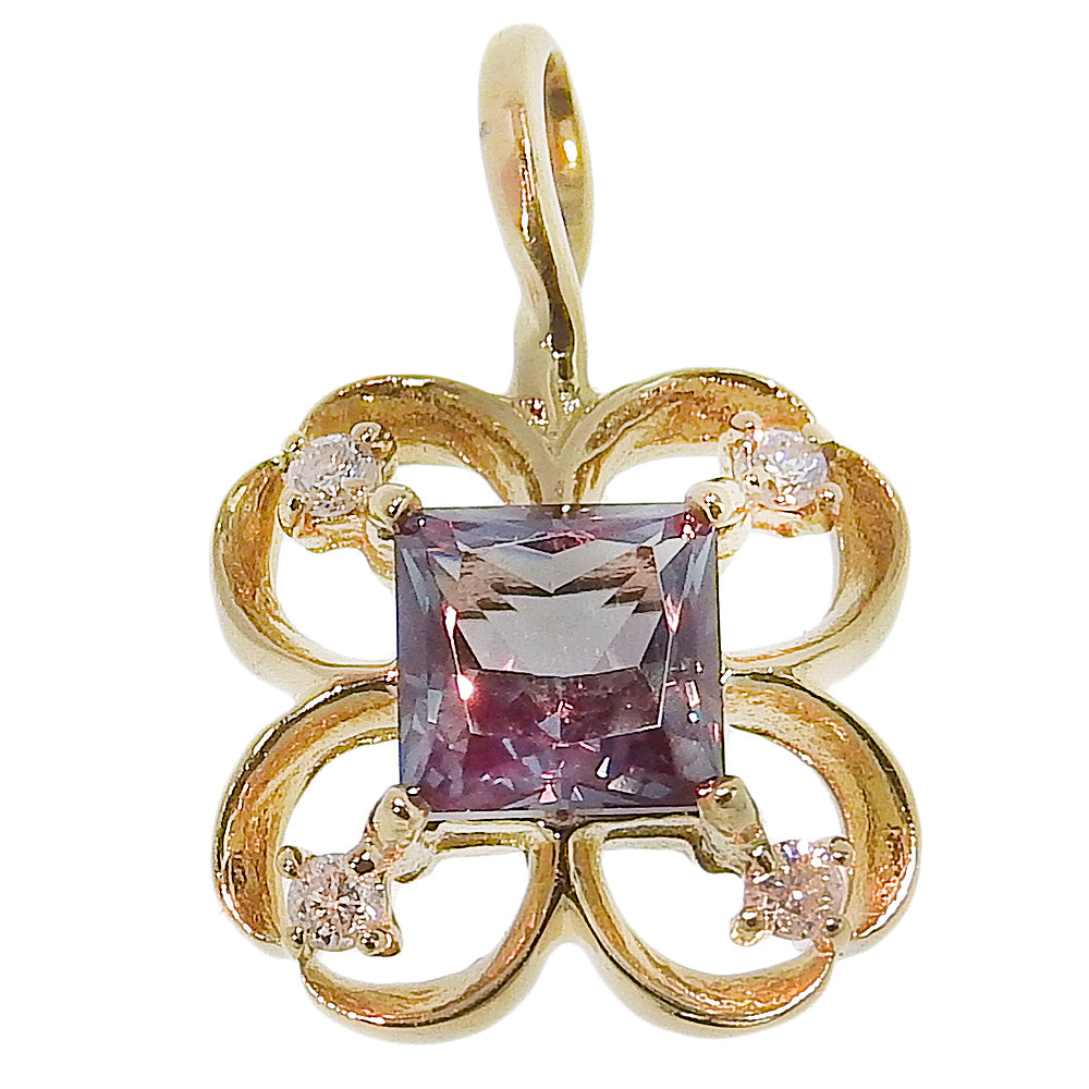 K18YG Synthetic Alexandrite Pendant with Melee Diamonds, Flower Motif