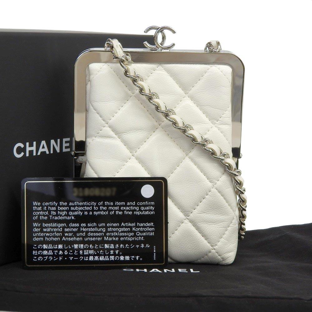 Chanel Coco Mark Chain Clutch Shoulder Bag White