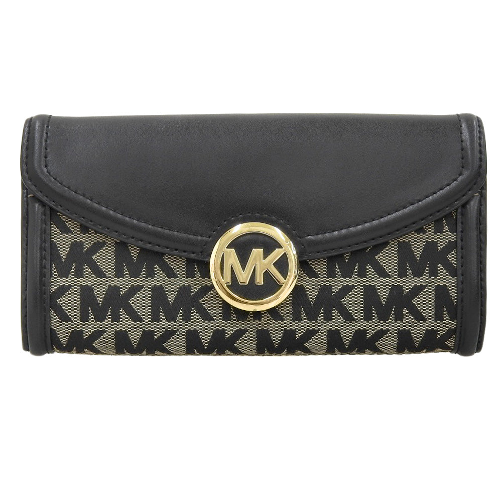 Michael Kors Canvas Leather Long Wallet Black Gold Hardware