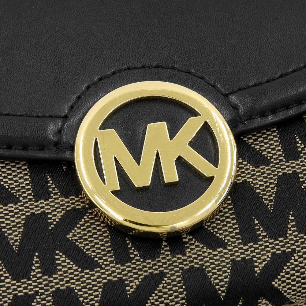 Michael Kors Canvas Leather Long Wallet Black Gold Hardware