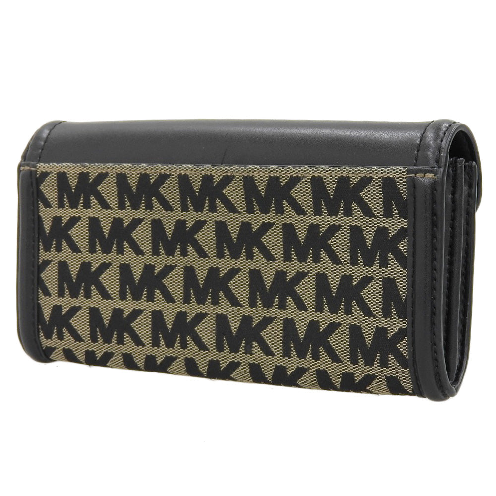 Michael Kors Canvas Leather Long Wallet Black Gold Hardware