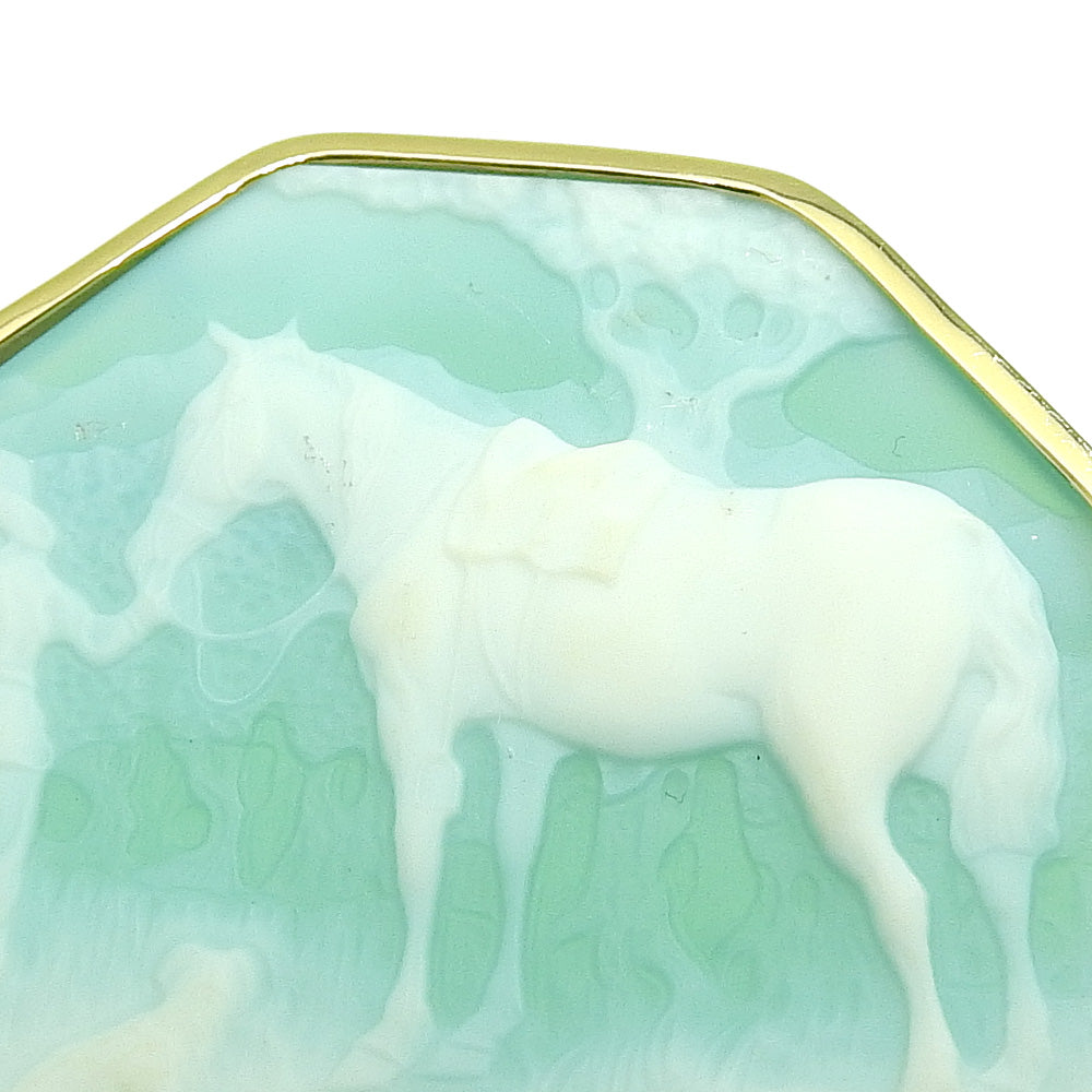 K18YG Chalcedony Horse Pendant Brooch, Yellow Gold, 12.7g in Excellent Condition