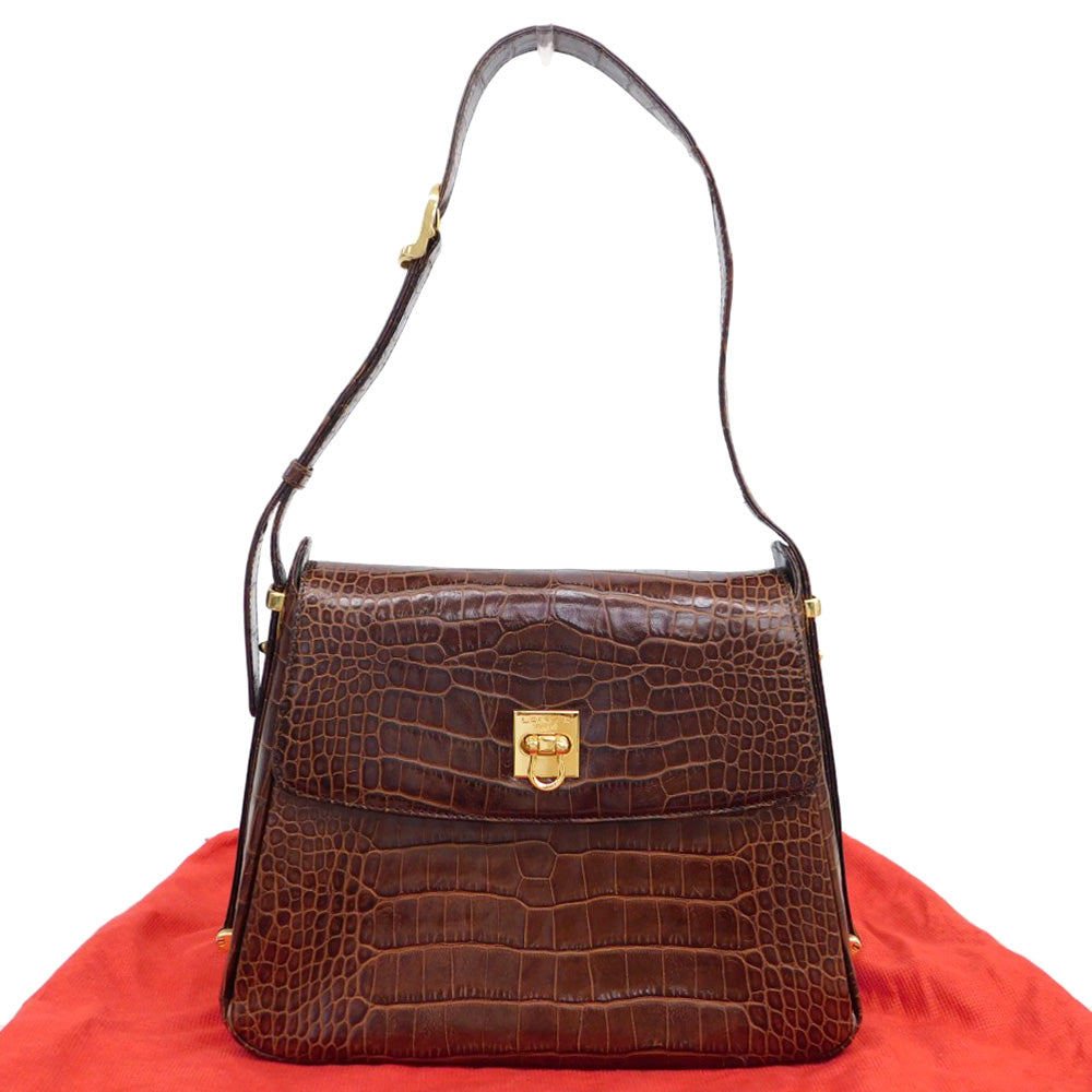 LANCEL Crocodile Leather One-Shoulder Bag Brown