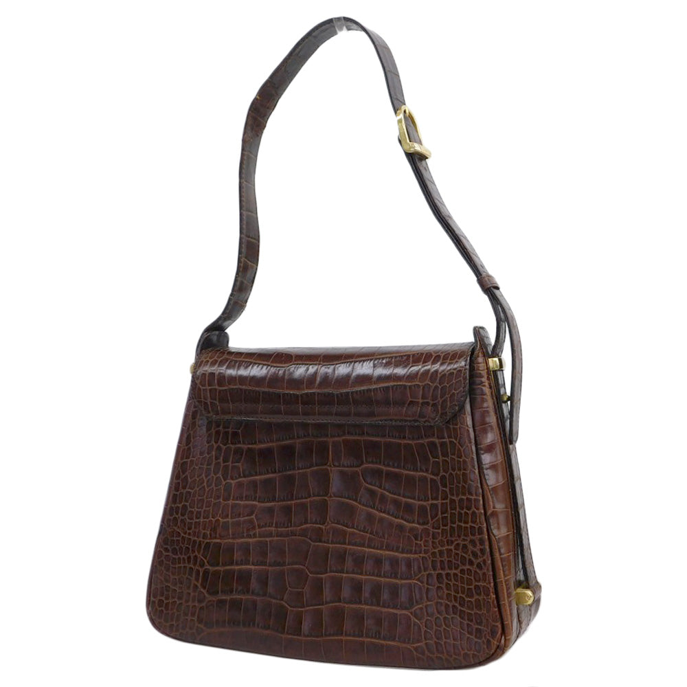 LANCEL Crocodile Leather One-Shoulder Bag Brown