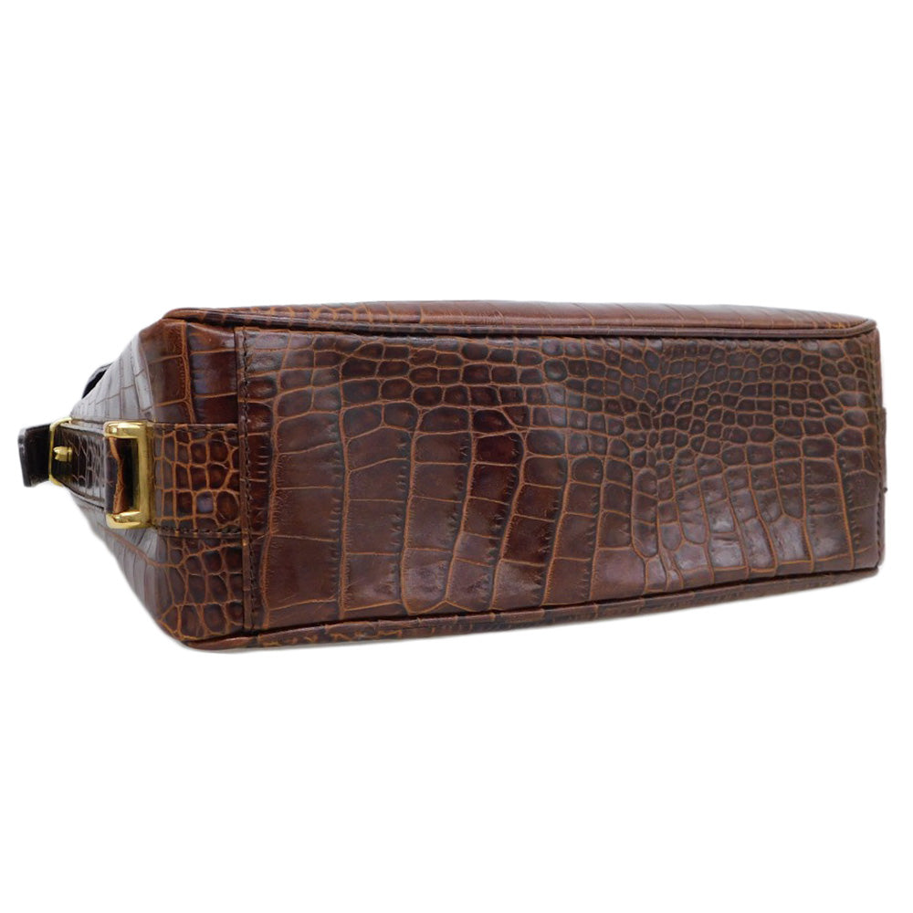 LANCEL Crocodile Leather One-Shoulder Bag Brown