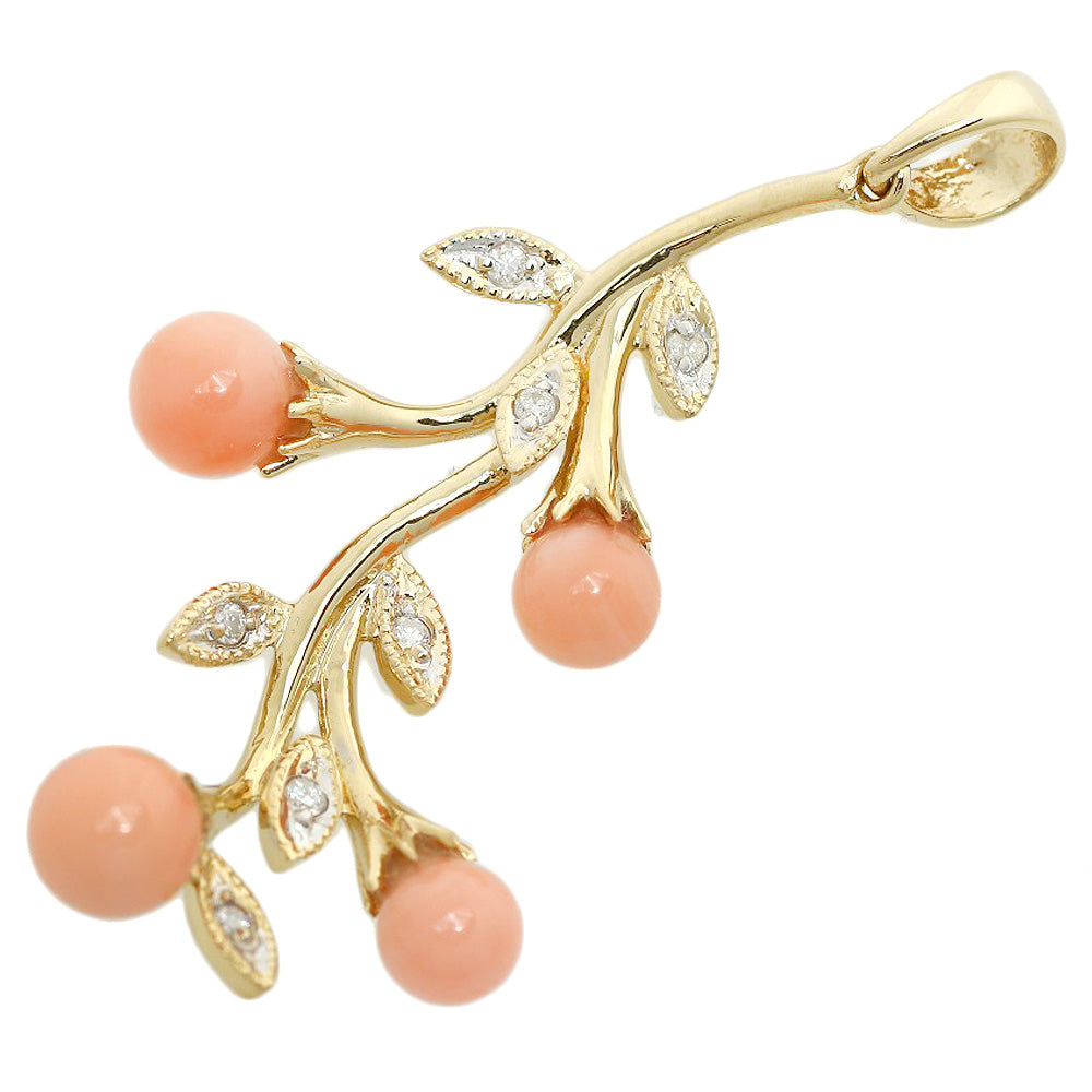 Pink Coral Pendant K18YG with Diamonds, 1.7cm, 3.8cm, 3.1g