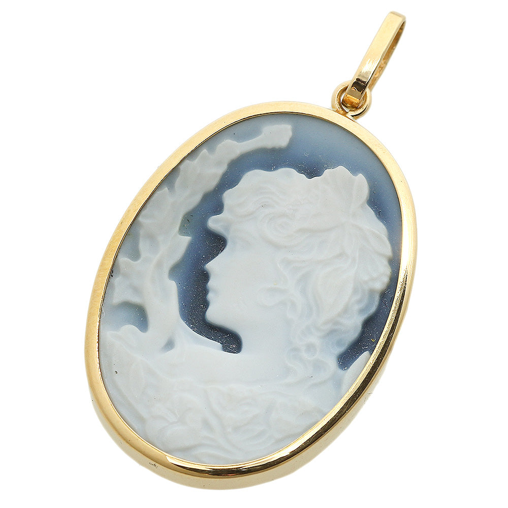 Authentic Stone Cameo Pendant Top K18YG Chalcedony Quartz