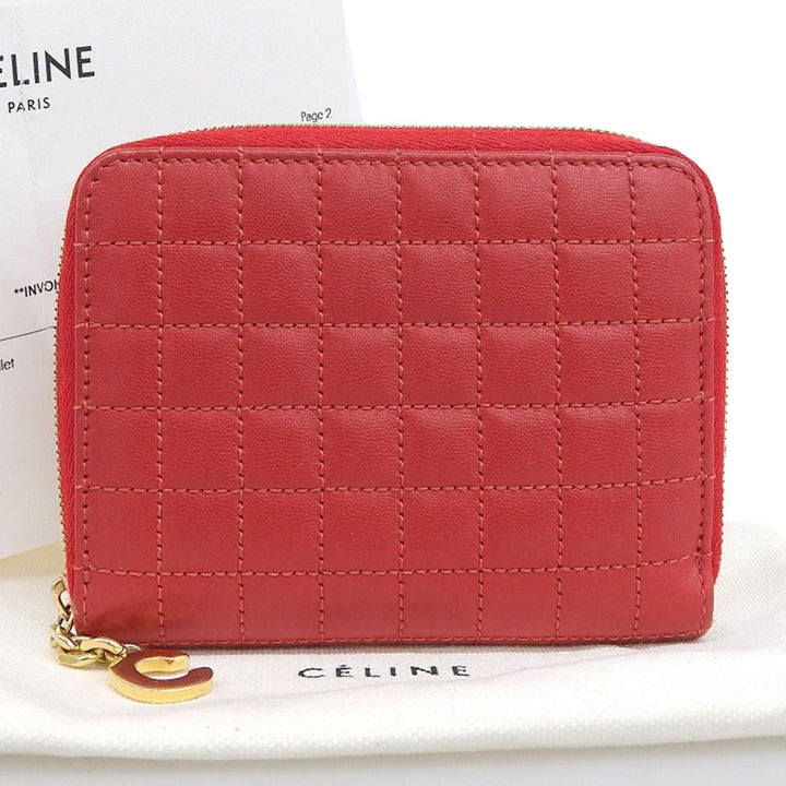 Celine Leather Round Zipper Coin Case Red