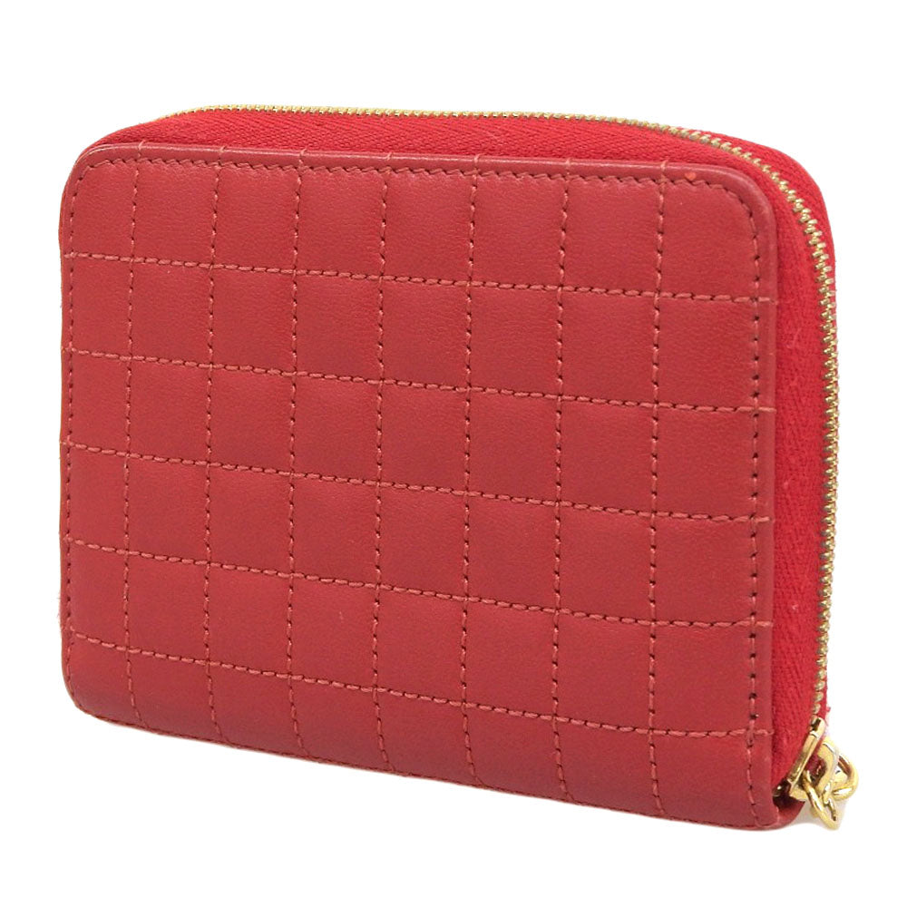 Celine Leather Round Zipper Coin Case Red