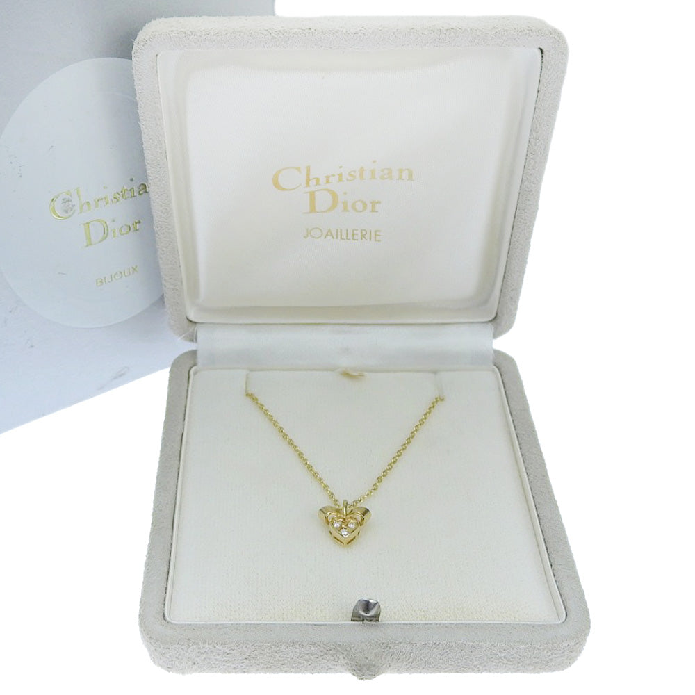 Christian Dior K18YG Diamond Heart Ribbon Necklace in Excellent Condition