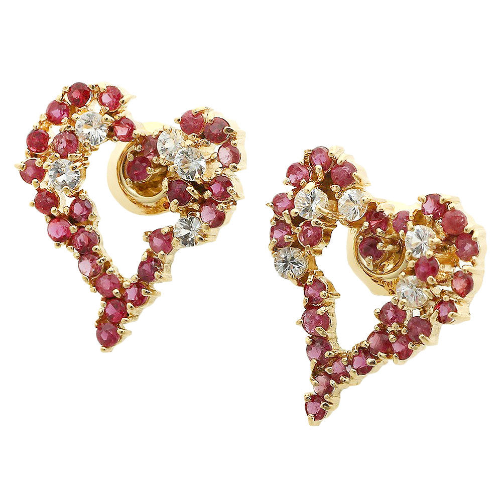 K18YG Ruby Heart Motif Earrings