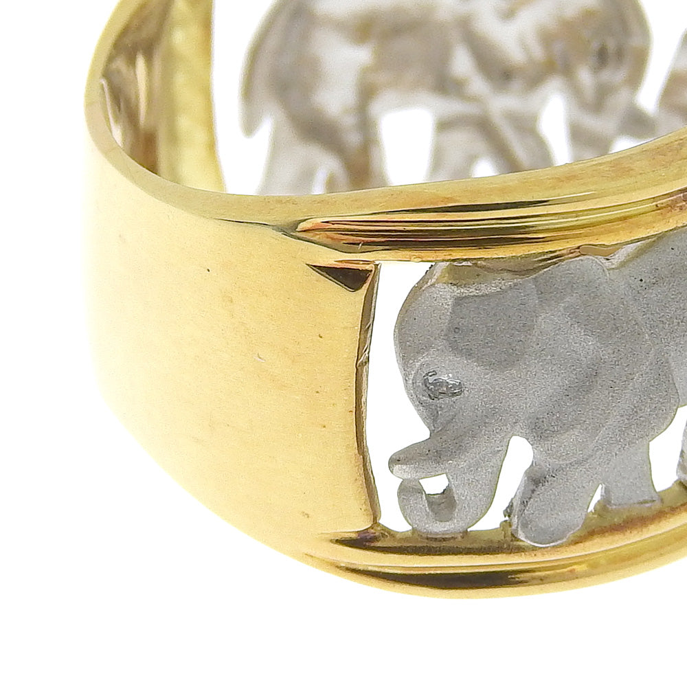 Elephant Motif Ring K18YG/Pt900 Diamond 0.02ct Size 14.5