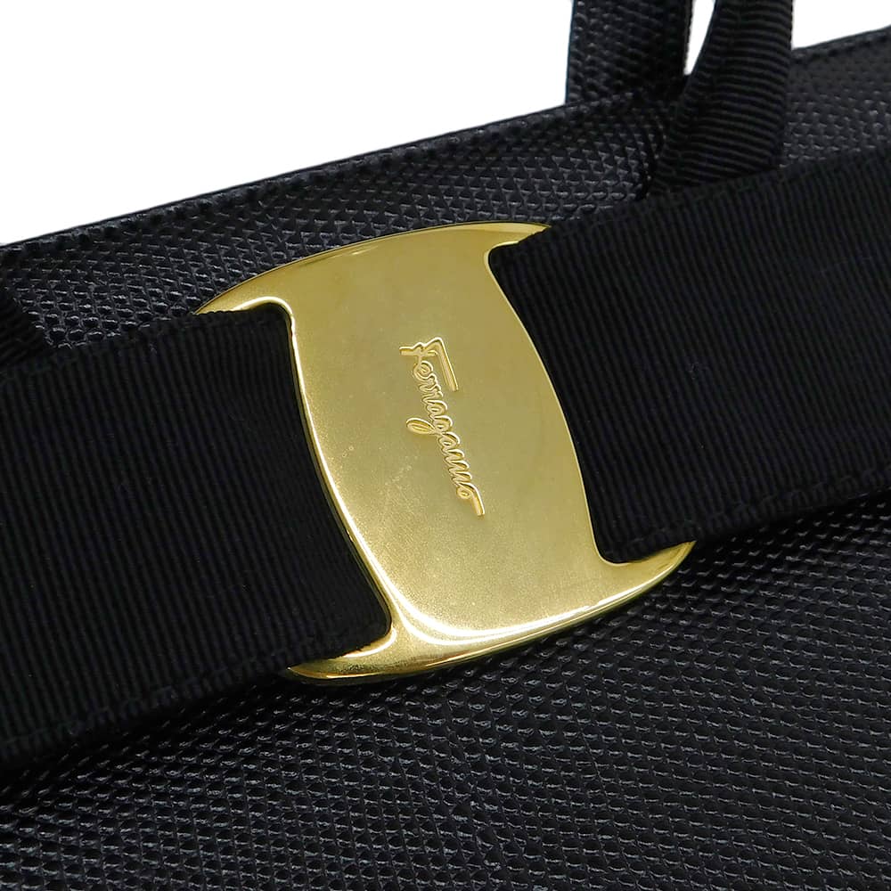 Salvatore Ferragamo Vara Ribbon Leather 2-Way Handbag Black