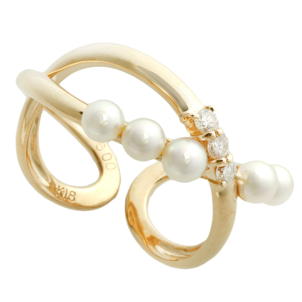 K18YG Baby Pearl Ring with Melee Diamond in Excellent Condition