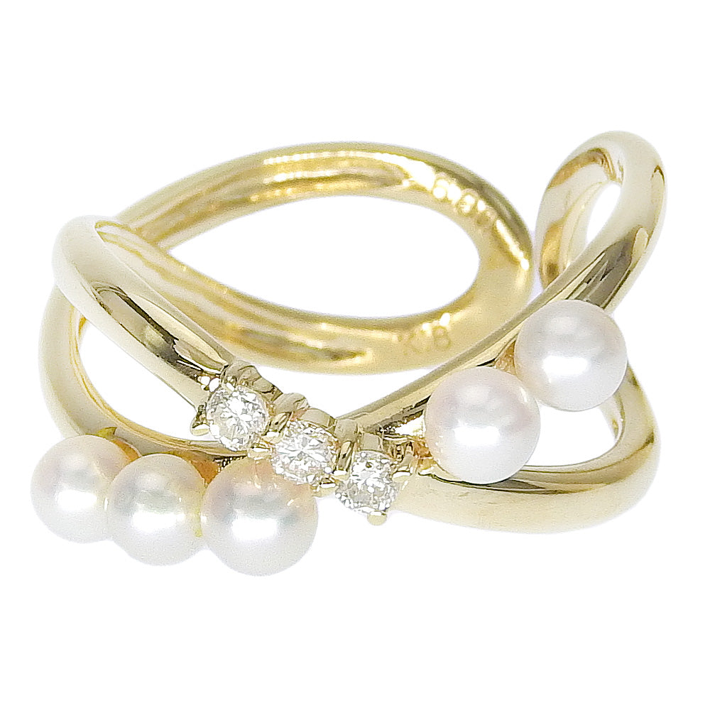 K18YG Baby Pearl Ring with Melee Diamond in Excellent Condition