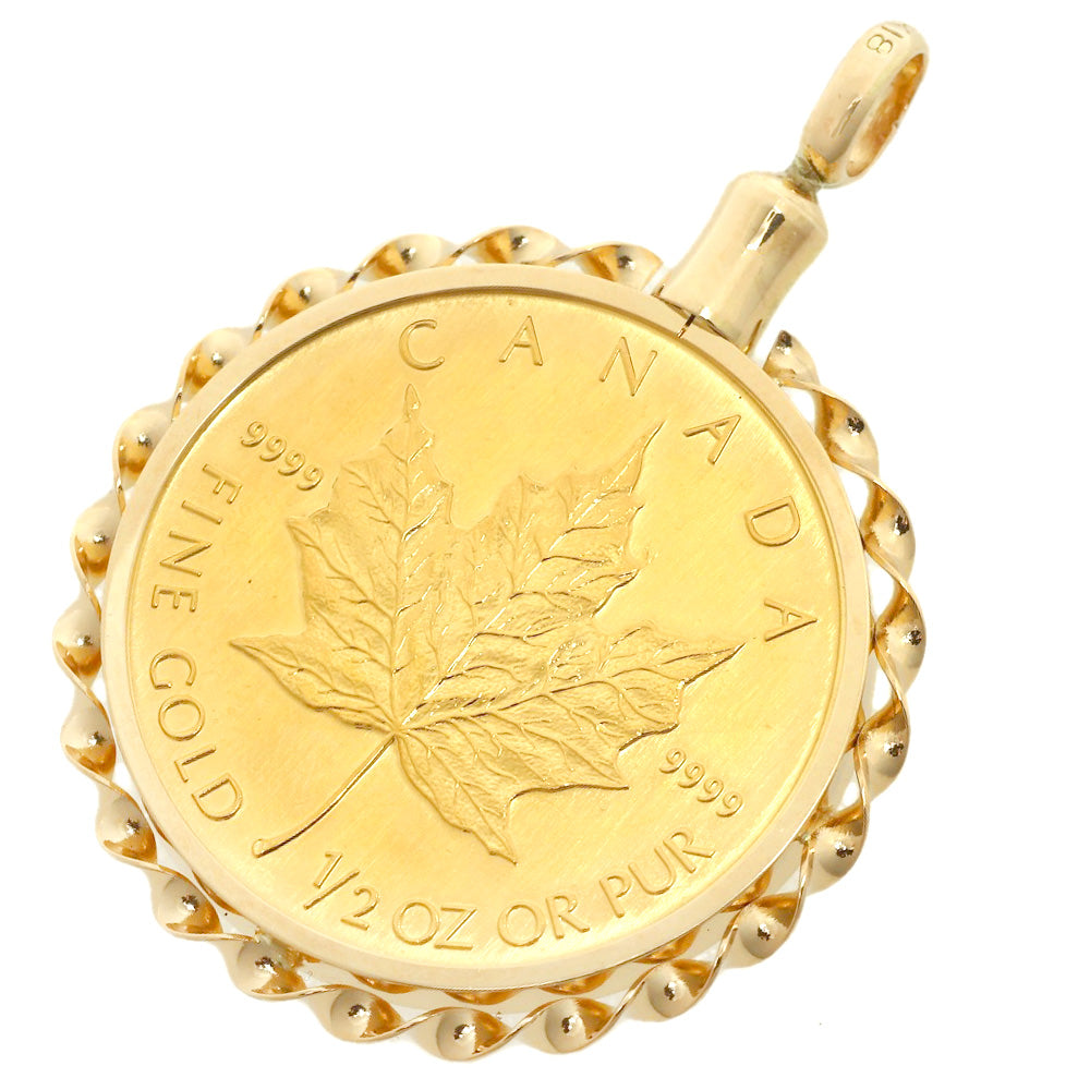 Gold Coin Pendant K24YG/K18YG Maple Leaf in Excellent Condition