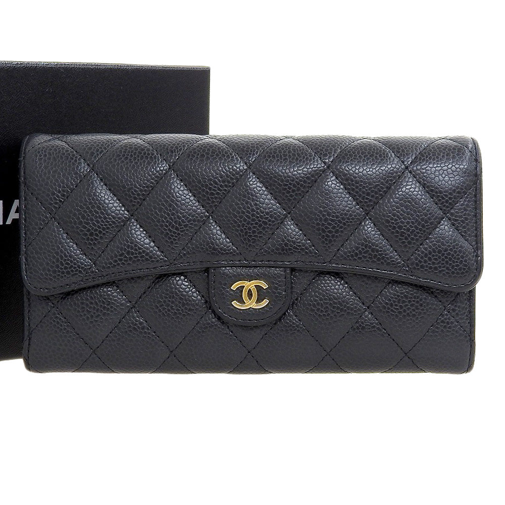 Chanel Caviar Skin Long Wallet A80758 in Very Good Condition