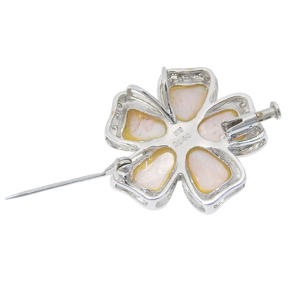 K18WG Flower Pendant Brooch with Melee Diamond