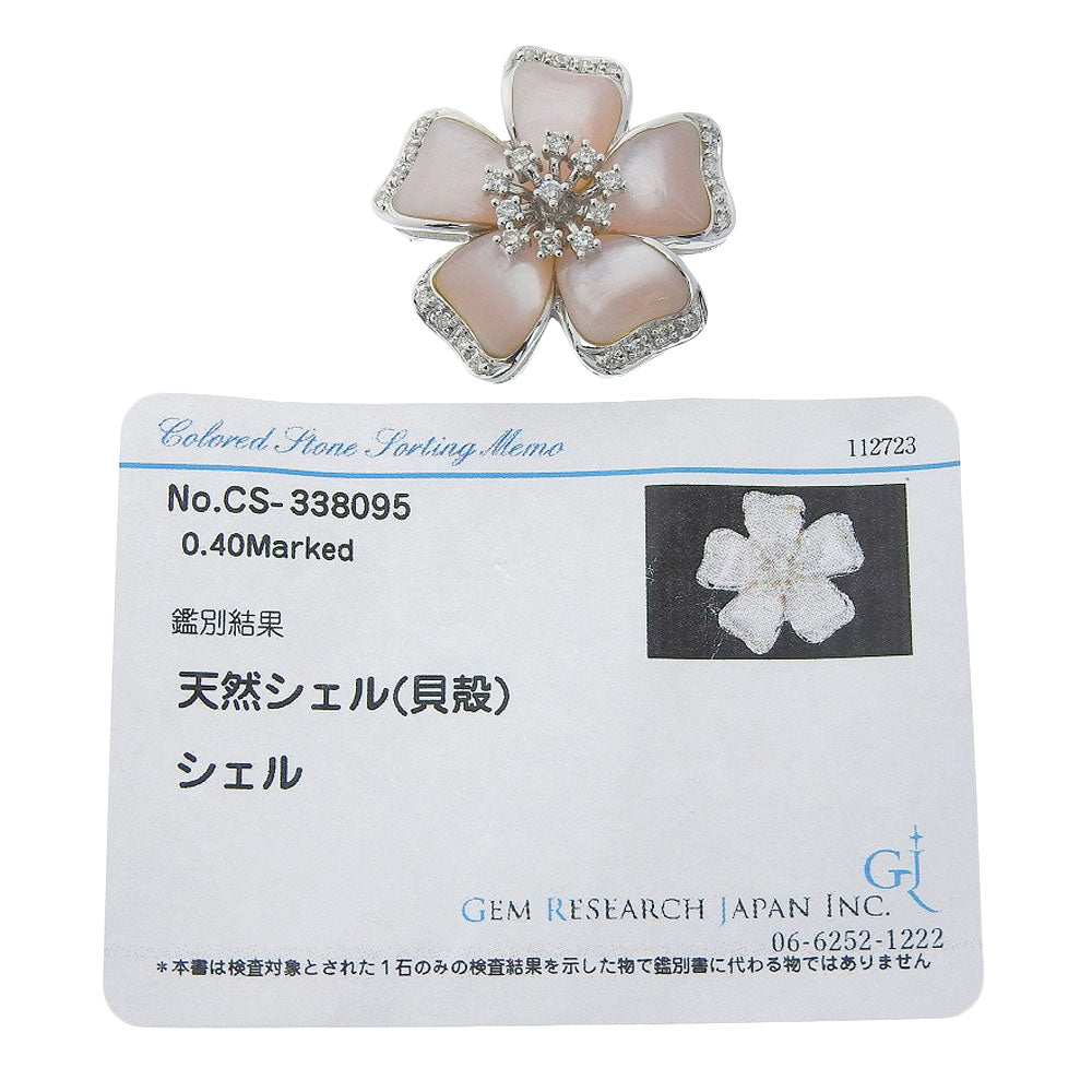 K18WG Flower Pendant Brooch with Melee Diamond