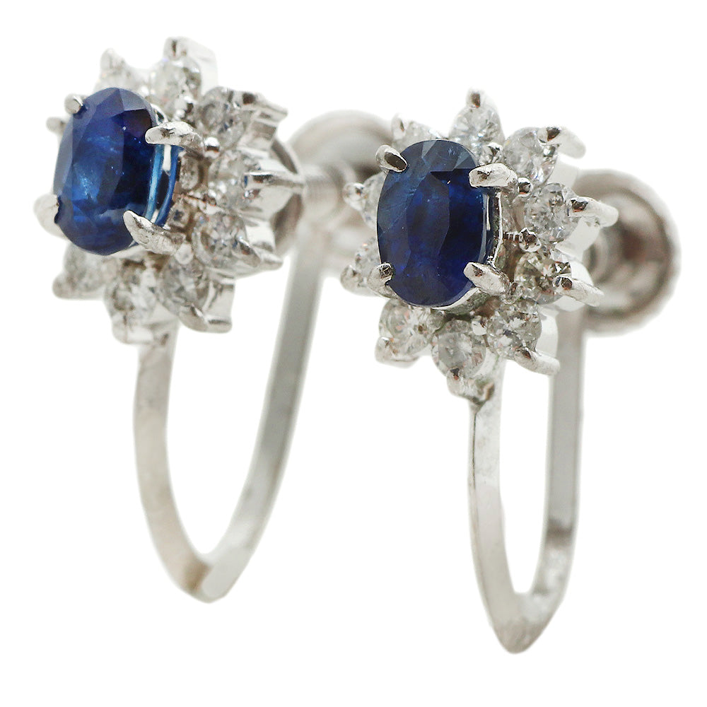 Natural Corundum Sapphire Earrings Pt900 in Great Condition