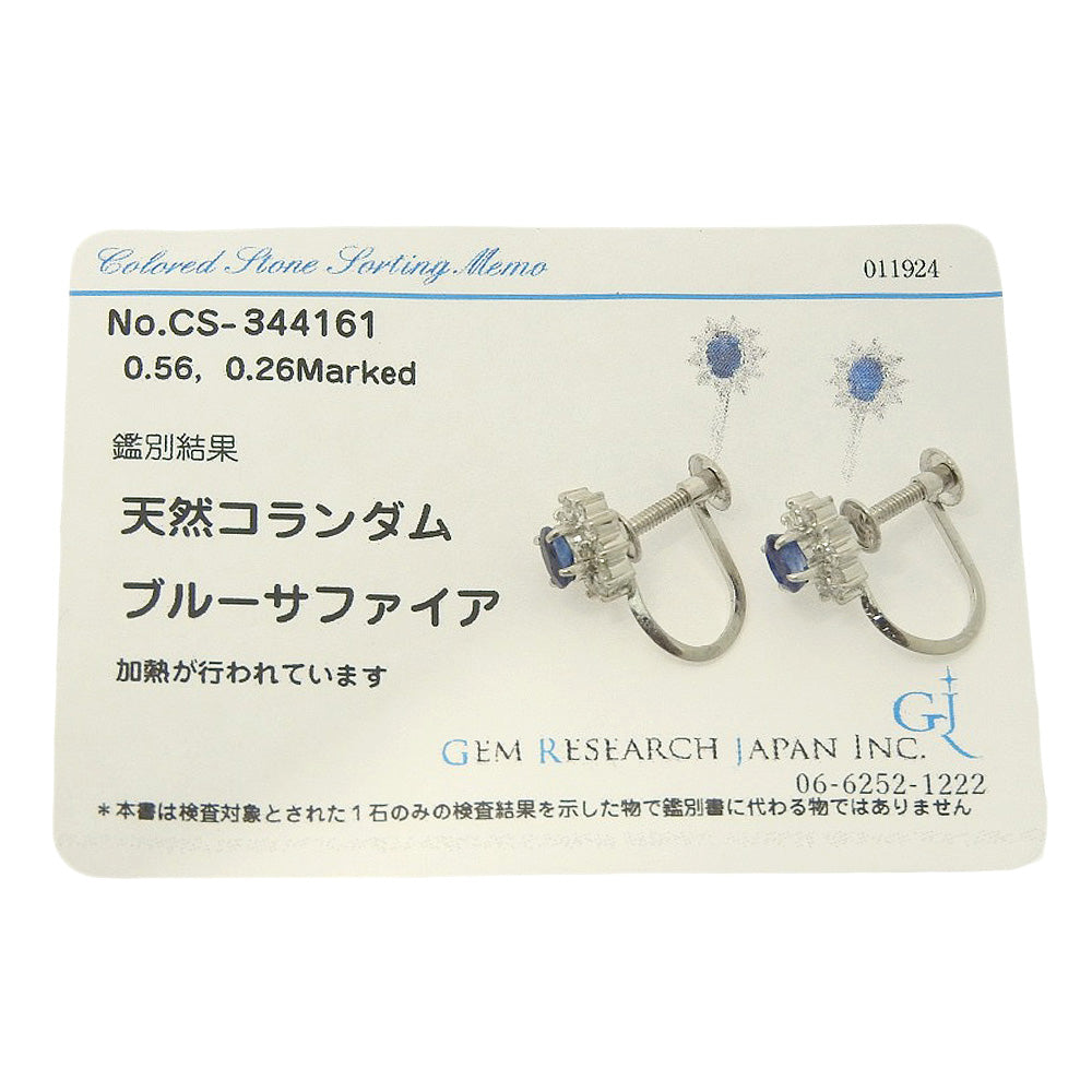 Natural Corundum Sapphire Earrings Pt900 in Great Condition