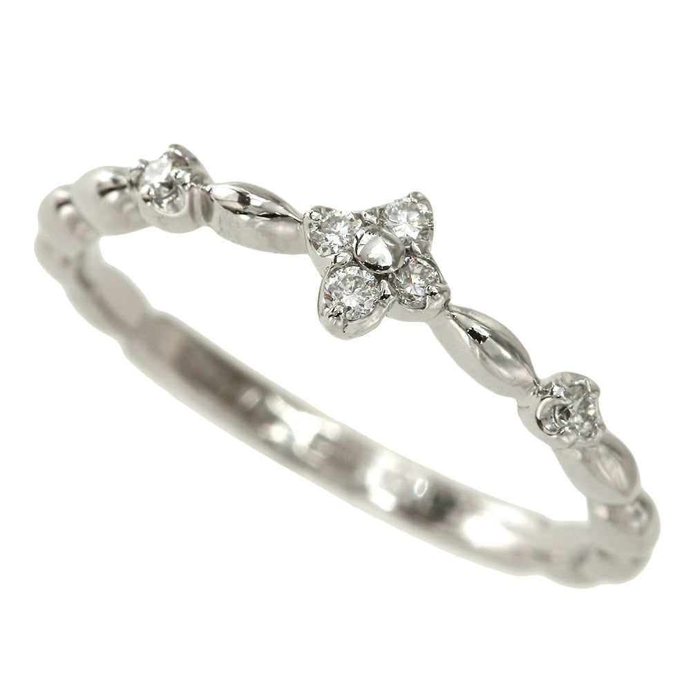 SUIVI Flower Motif Ring K18WG Diamond 0.08ct