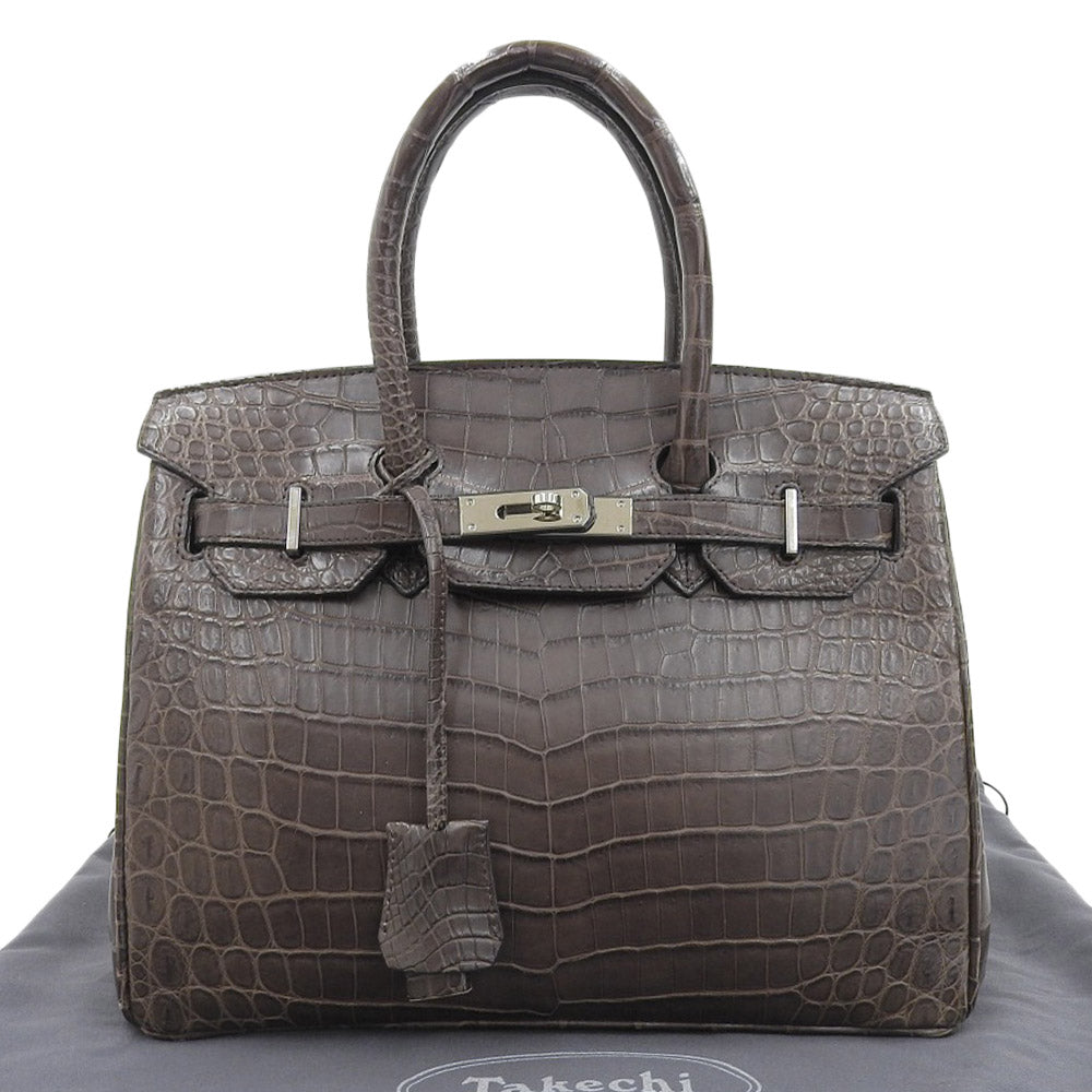 Crocodile Leather Handbag Brown in Great Condition