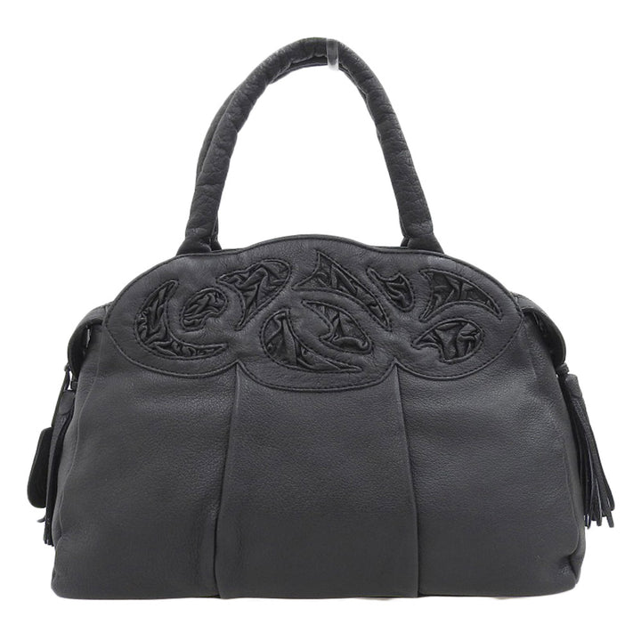 IBIZA Black Leather Handbag with Tassel