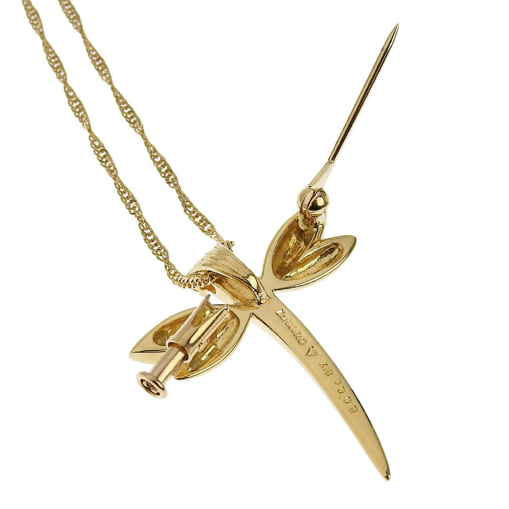 K18YG Diamond Dragonfly Necklace Brooch