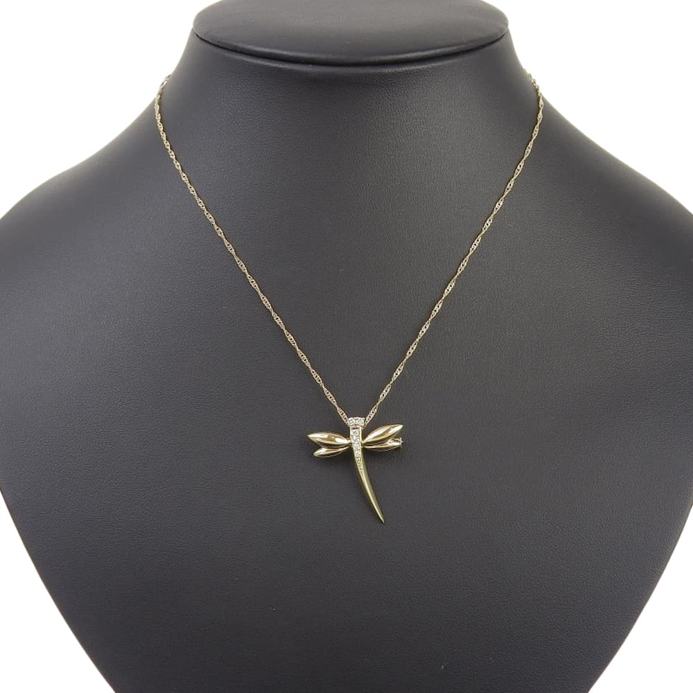 K18YG Diamond Dragonfly Necklace Brooch