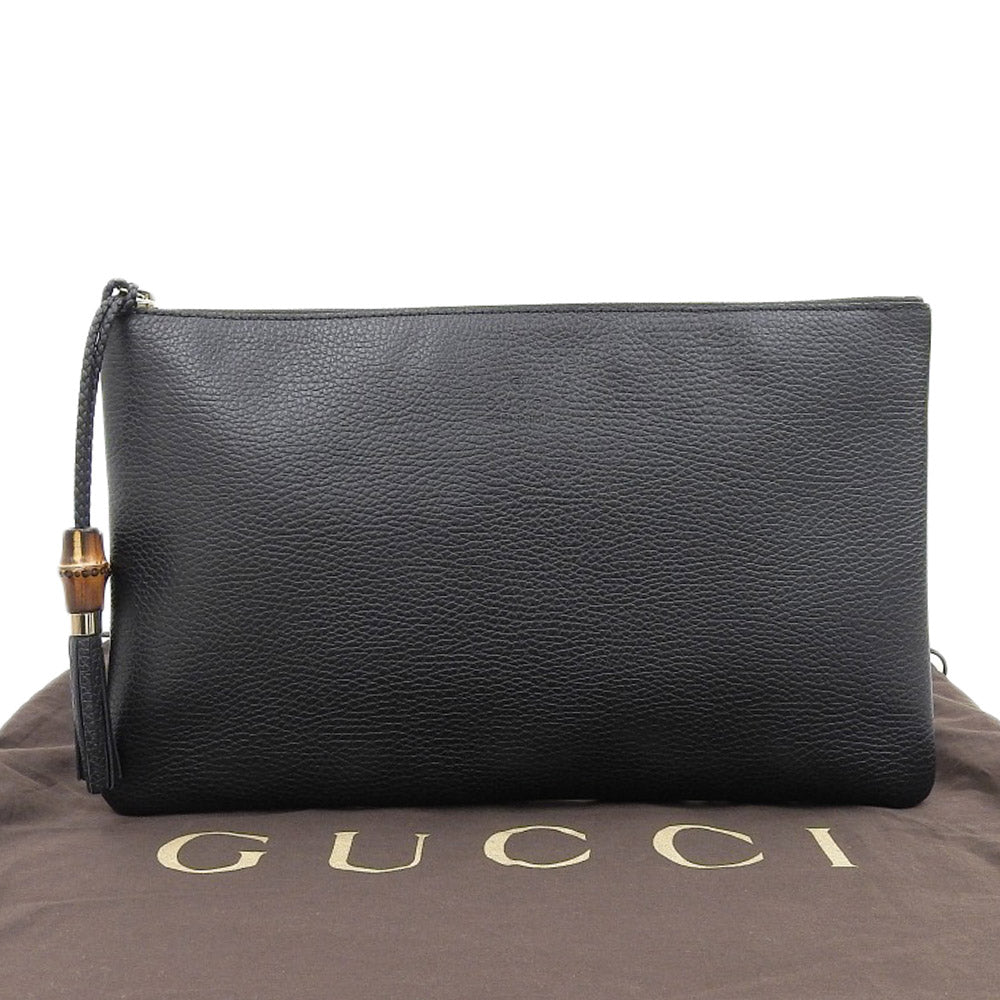 Gucci Leather Bamboo Clutch Bag Black in Great Condition