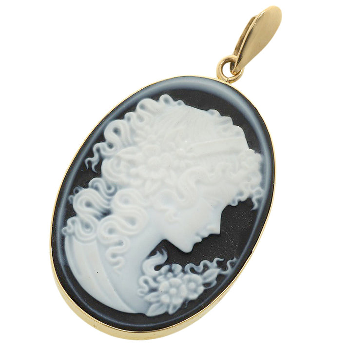 Authentic K18YG Chalcedony Stone Cameo Pendant Top