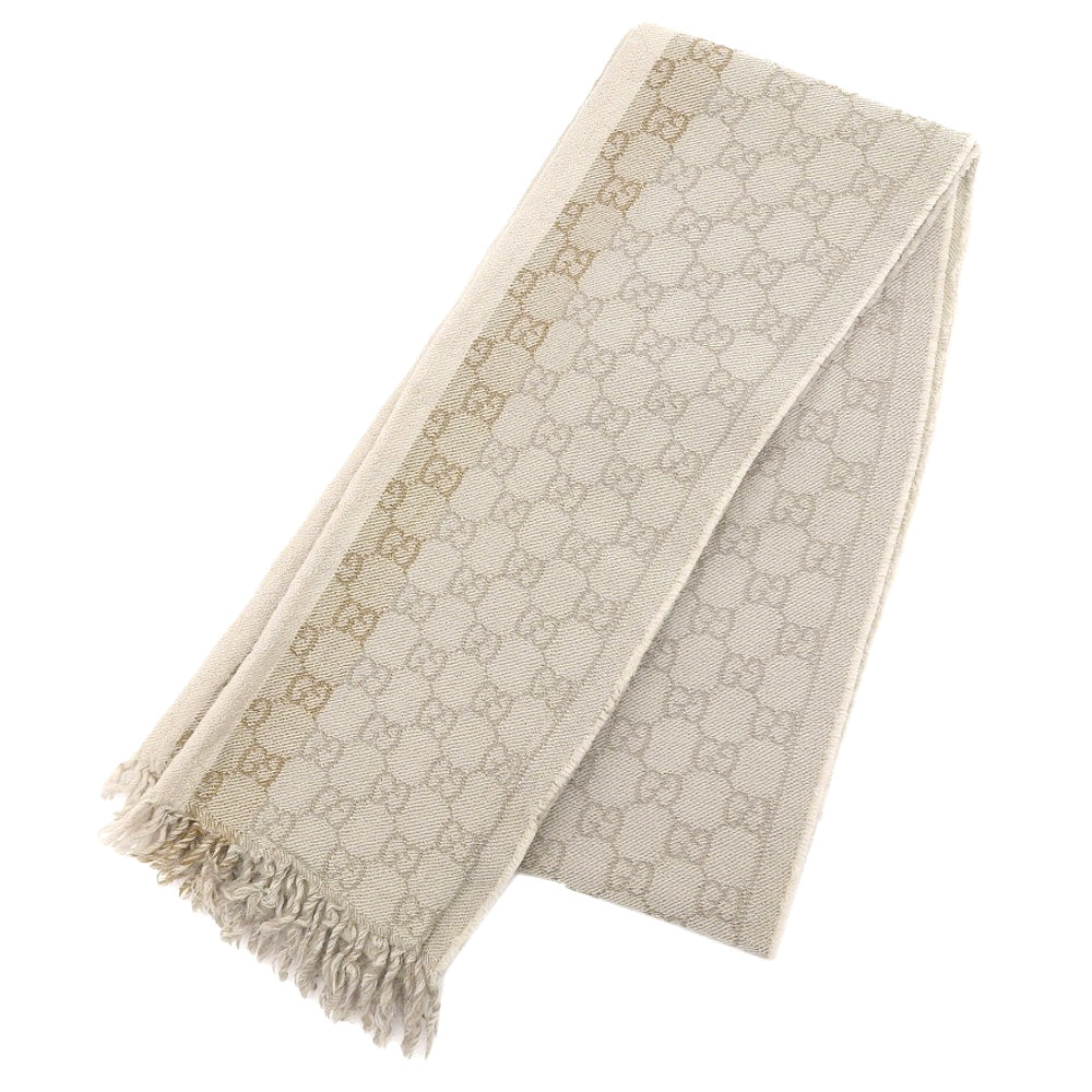 Gucci Wool Scarf GG Pattern Beige