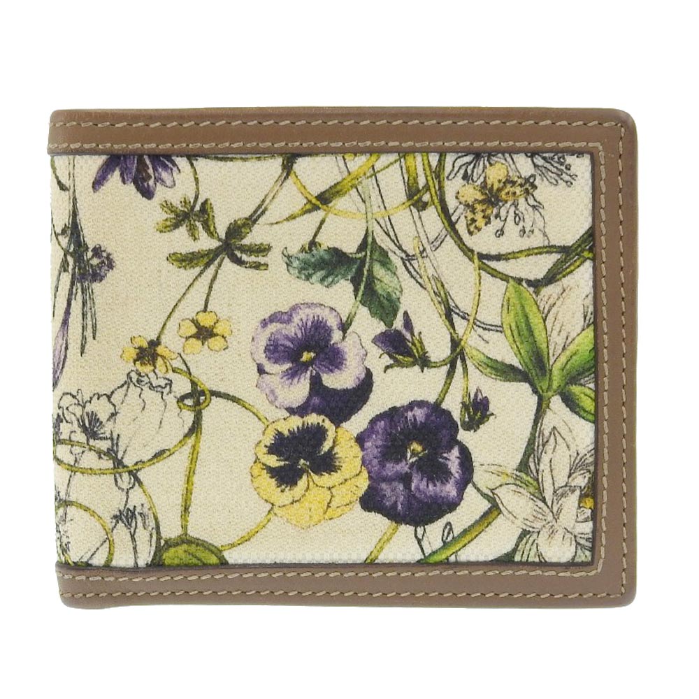 Gucci Flora Canvas Leather Bifold Wallet 225826 in Great Condition