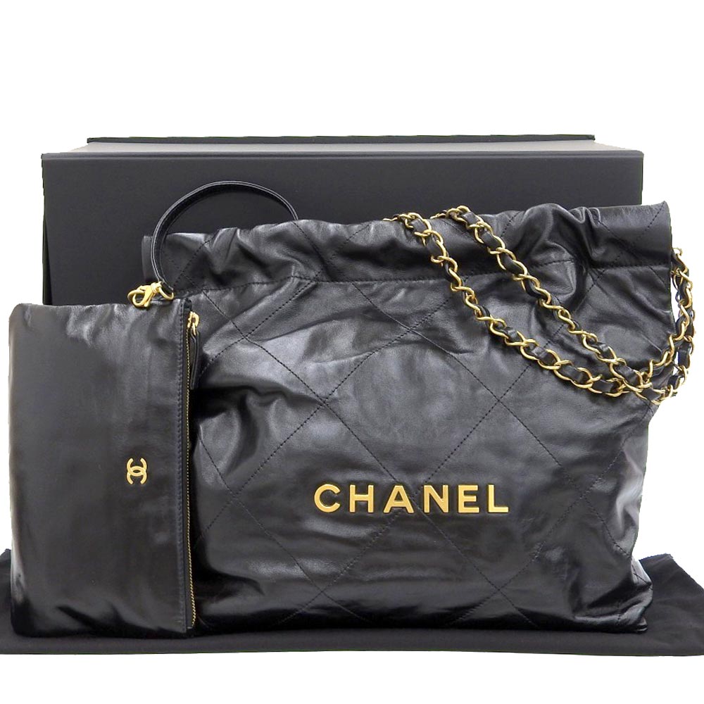 Chanel 22 Small Shiny Calf Chain Bag Black