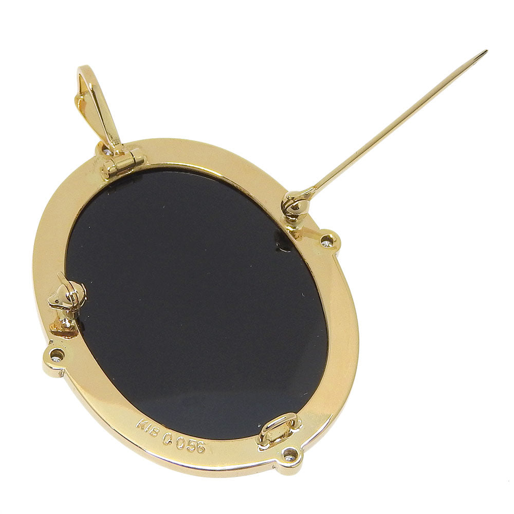 K18YG Black Onyx Stone Cameo Pendant Brooch