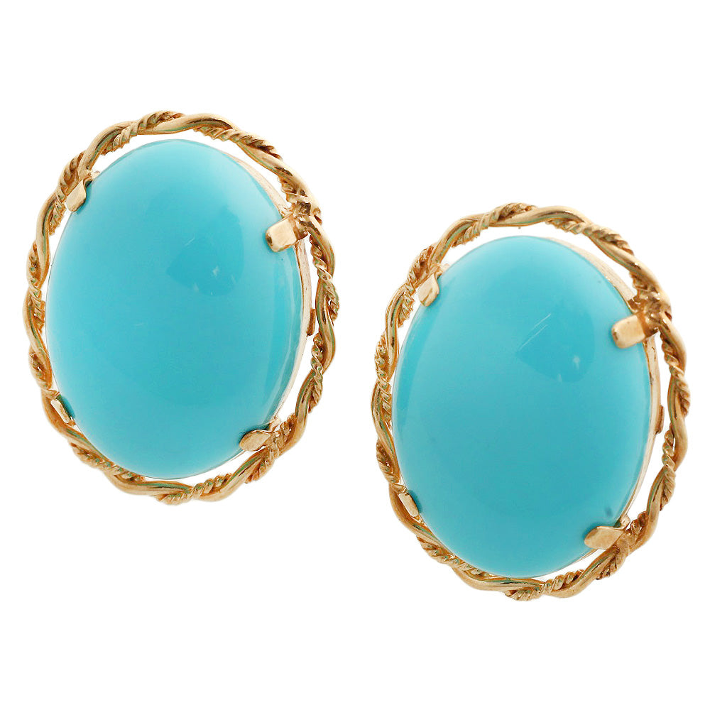 Authentic Natural Turquoise K18YG Yellow Gold Earrings in Great Condition