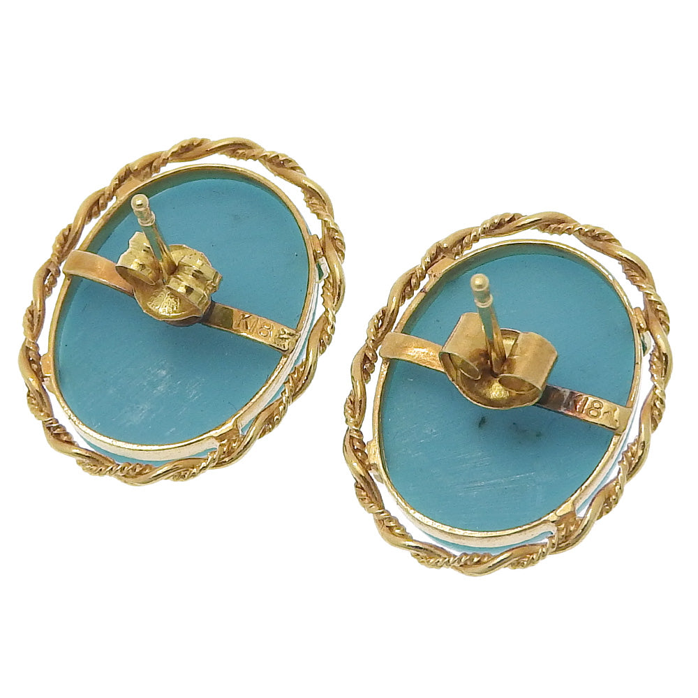 Authentic Natural Turquoise K18YG Yellow Gold Earrings in Great Condition