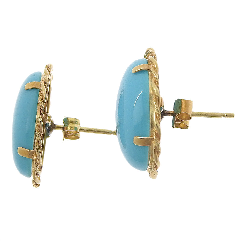 Authentic Natural Turquoise K18YG Yellow Gold Earrings in Great Condition