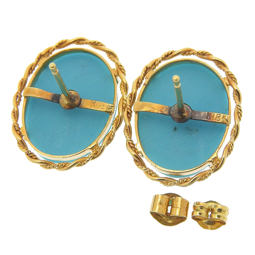 Authentic Natural Turquoise K18YG Yellow Gold Earrings in Great Condition