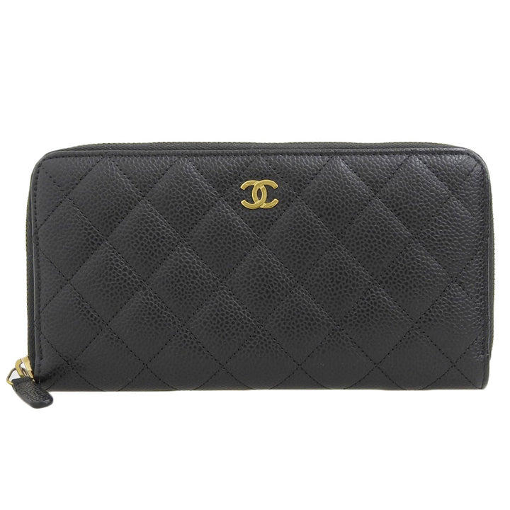 Chanel Caviar Skin Round Zipper Long Wallet A50097