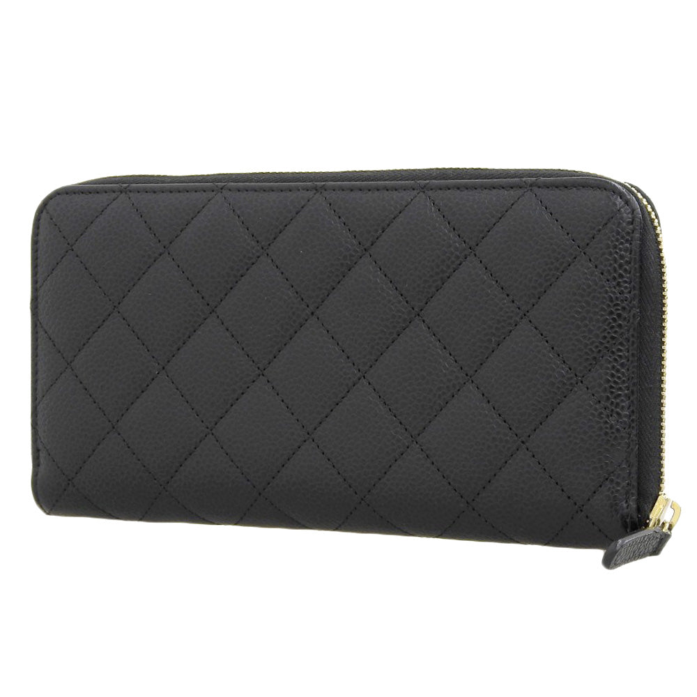 Chanel Caviar Skin Round Zipper Long Wallet A50097