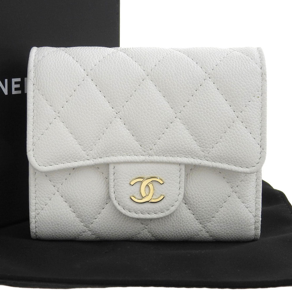 Chanel Caviar Skin Trifold Wallet White