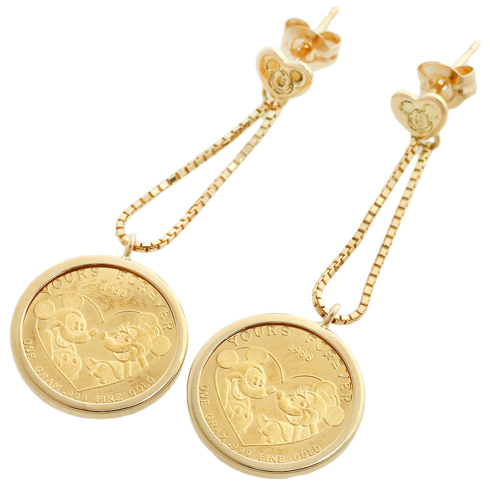 Walt Disney Mickey Mouse Coin Earrings K24YG/K18YG Yellow Gold in Excellent Condition