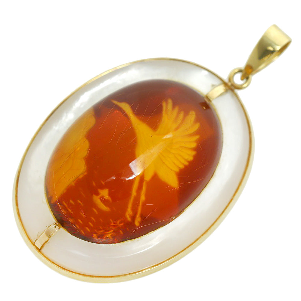 Amber Pendant K18YG Shell Motif