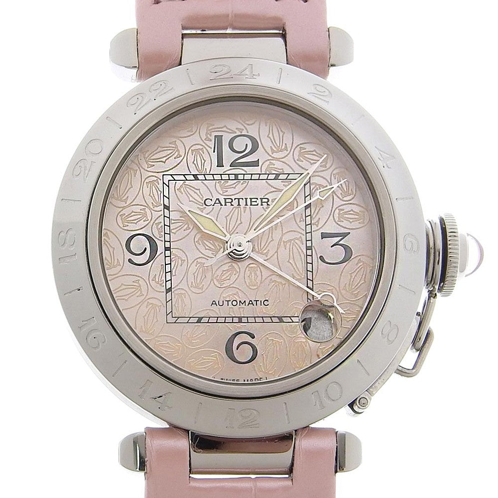 Cartier Pasha C Meridian GMT W3107099 Pink Dial SS Leather Automatic in Excellent Condition